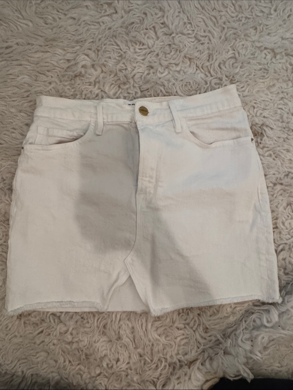 Frame Denim White High-Rise Jean Skirt
